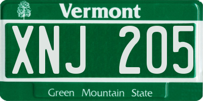 VT license plate XNJ205