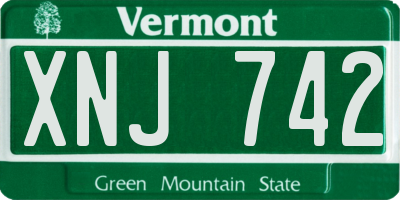 VT license plate XNJ742