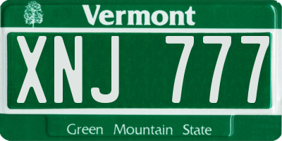 VT license plate XNJ777