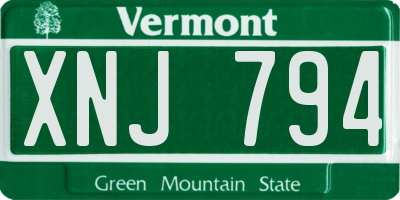VT license plate XNJ794
