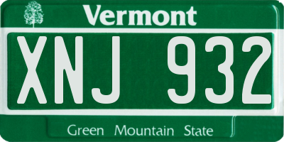 VT license plate XNJ932