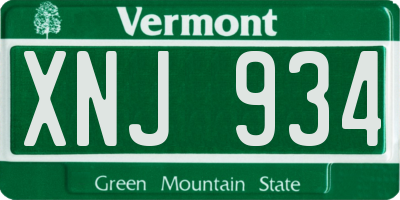 VT license plate XNJ934