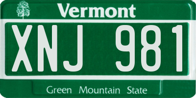 VT license plate XNJ981