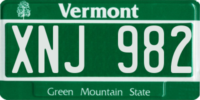 VT license plate XNJ982