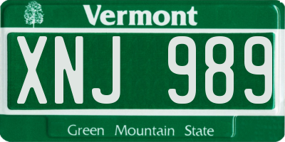 VT license plate XNJ989