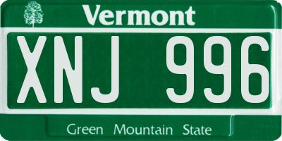 VT license plate XNJ996