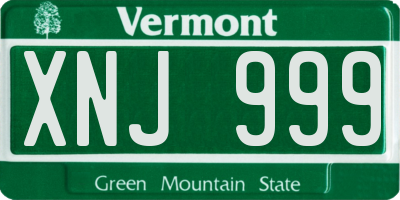 VT license plate XNJ999