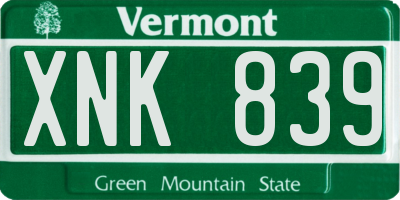 VT license plate XNK839