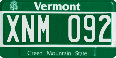 VT license plate XNM092