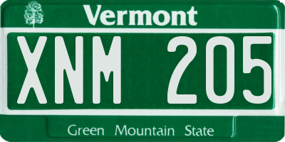 VT license plate XNM205