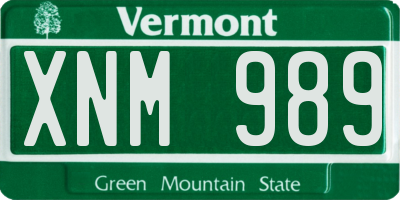 VT license plate XNM989