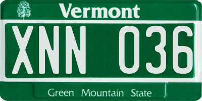 VT license plate XNN036