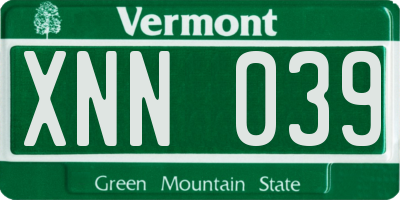 VT license plate XNN039