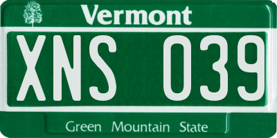 VT license plate XNS039
