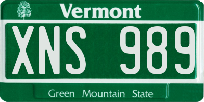 VT license plate XNS989
