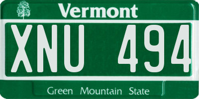 VT license plate XNU494