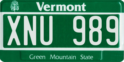 VT license plate XNU989
