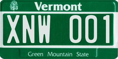 VT license plate XNW001