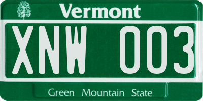 VT license plate XNW003