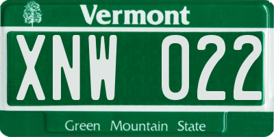 VT license plate XNW022