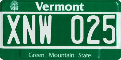 VT license plate XNW025