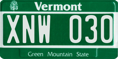 VT license plate XNW030