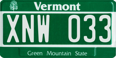 VT license plate XNW033