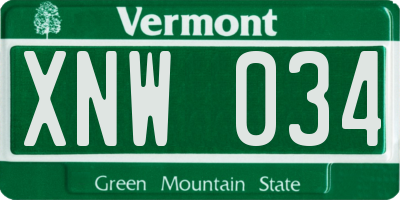 VT license plate XNW034