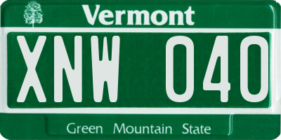VT license plate XNW040