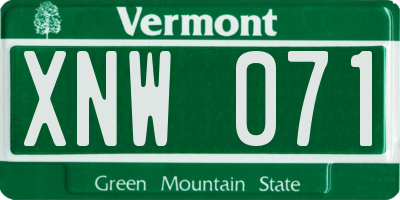 VT license plate XNW071