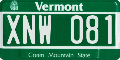 VT license plate XNW081