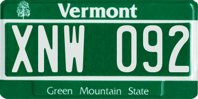 VT license plate XNW092