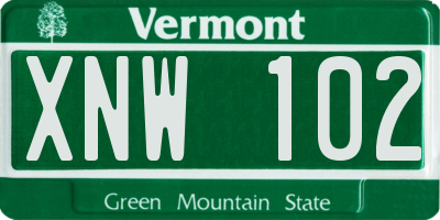 VT license plate XNW102