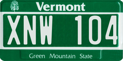 VT license plate XNW104