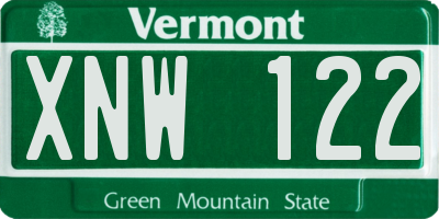 VT license plate XNW122