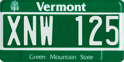 VT license plate XNW125