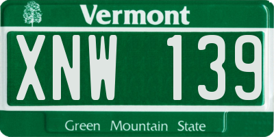 VT license plate XNW139