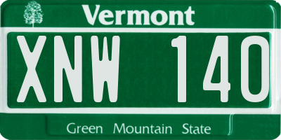 VT license plate XNW140
