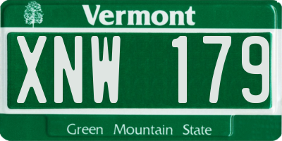 VT license plate XNW179