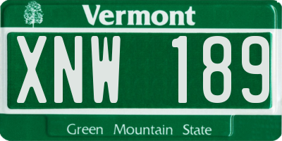 VT license plate XNW189