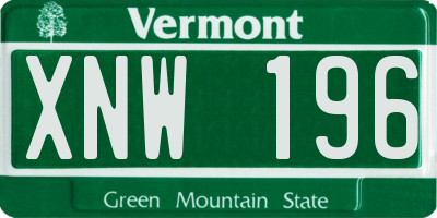VT license plate XNW196