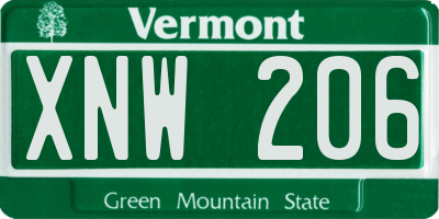 VT license plate XNW206