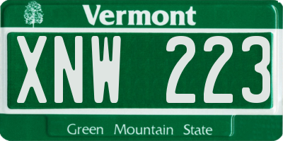 VT license plate XNW223