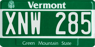 VT license plate XNW285