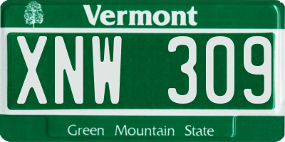 VT license plate XNW309