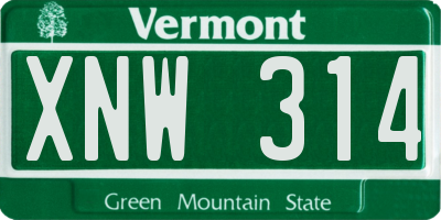 VT license plate XNW314
