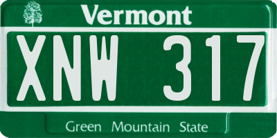 VT license plate XNW317