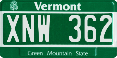 VT license plate XNW362