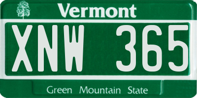 VT license plate XNW365