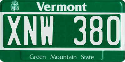 VT license plate XNW380